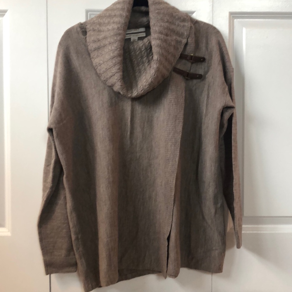 Tuttle Neck Pancho Sweater w/ Leather Details